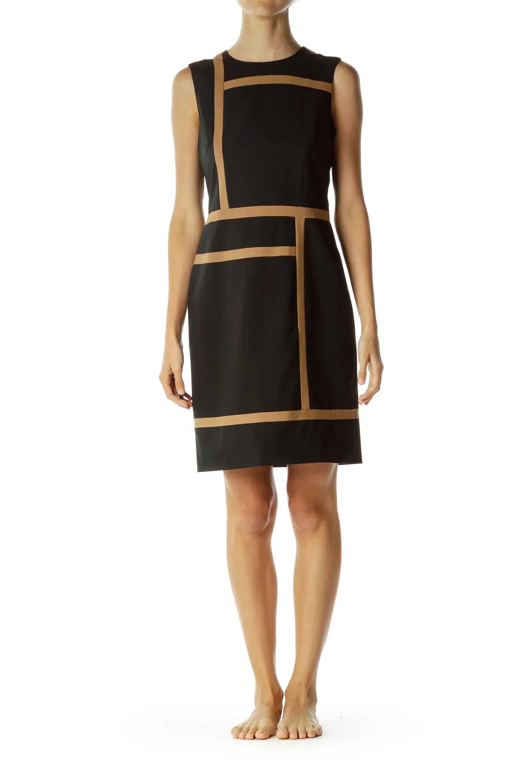 Black Brown Geometric Print Sheath Dress
