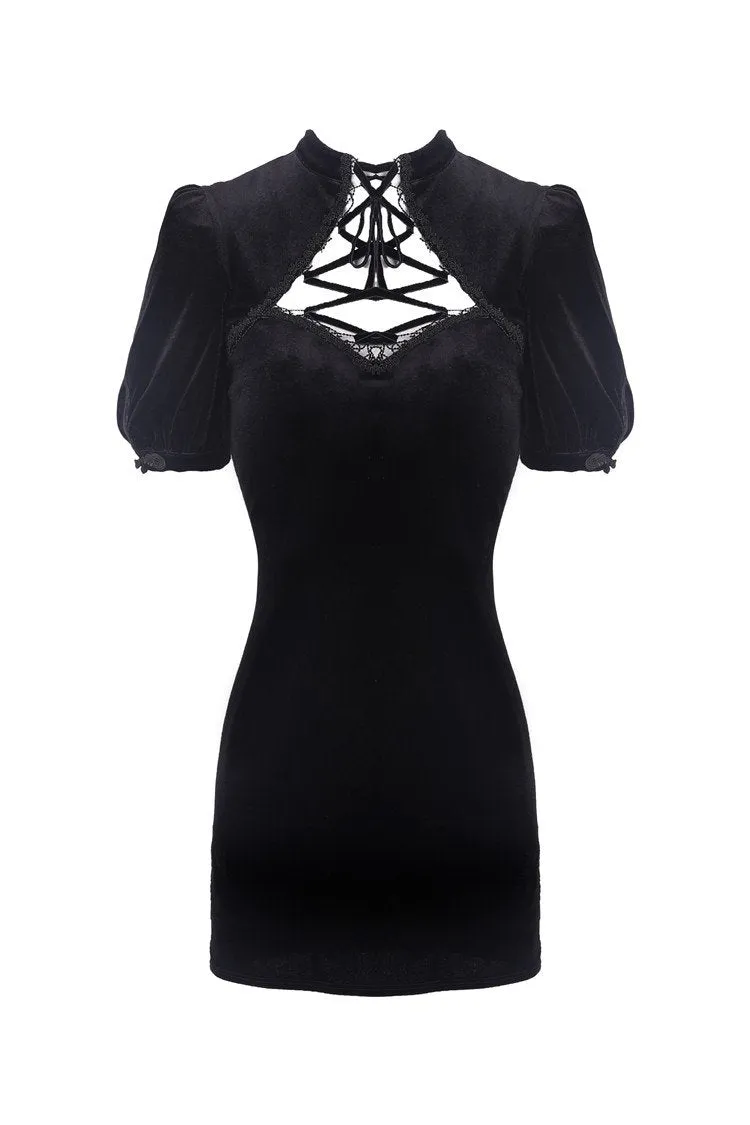 Black lady vintage lace up chest bodycon dress DW308