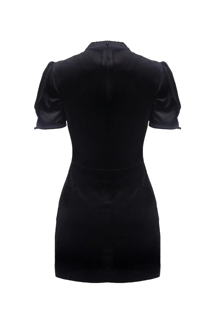Black lady vintage lace up chest bodycon dress DW308