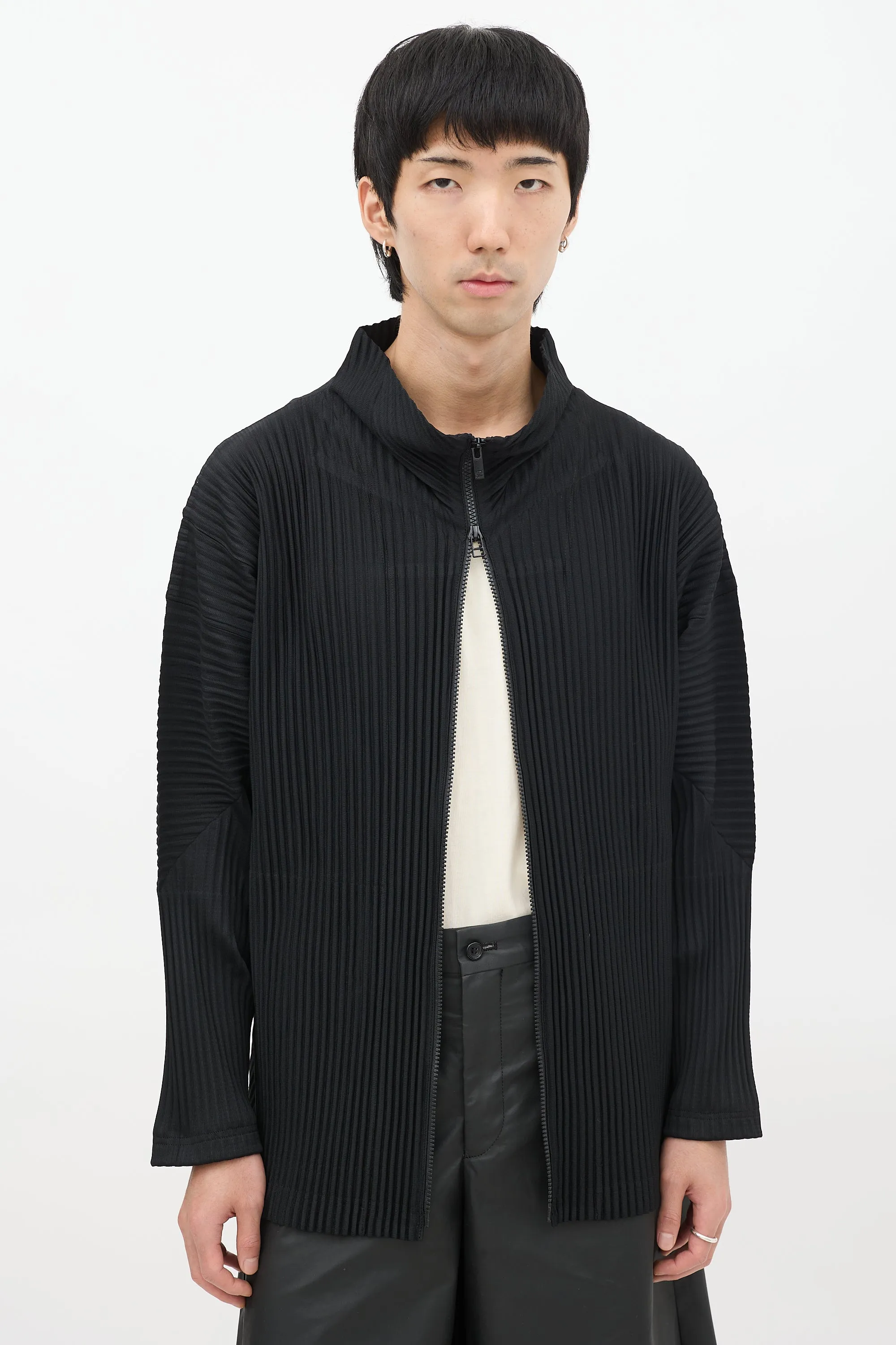 Black Pleated Zip Jacket