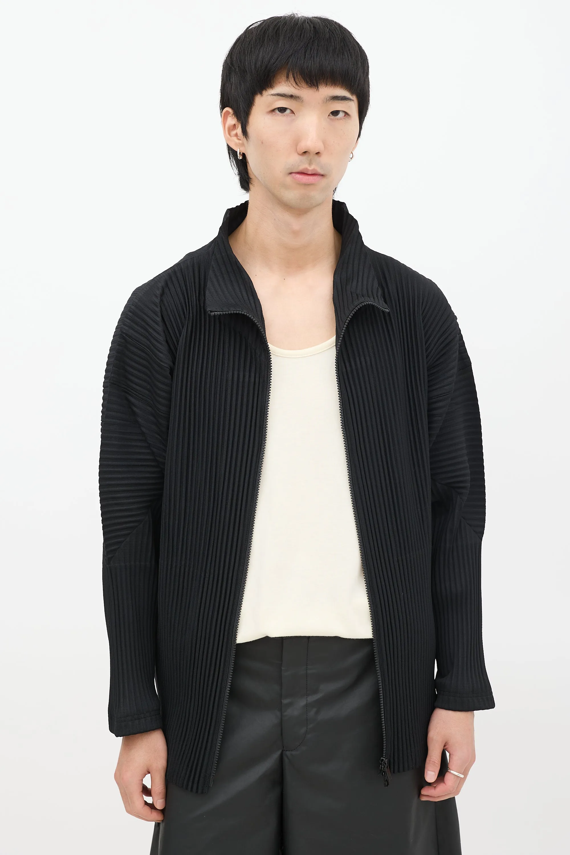 Black Pleated Zip Jacket