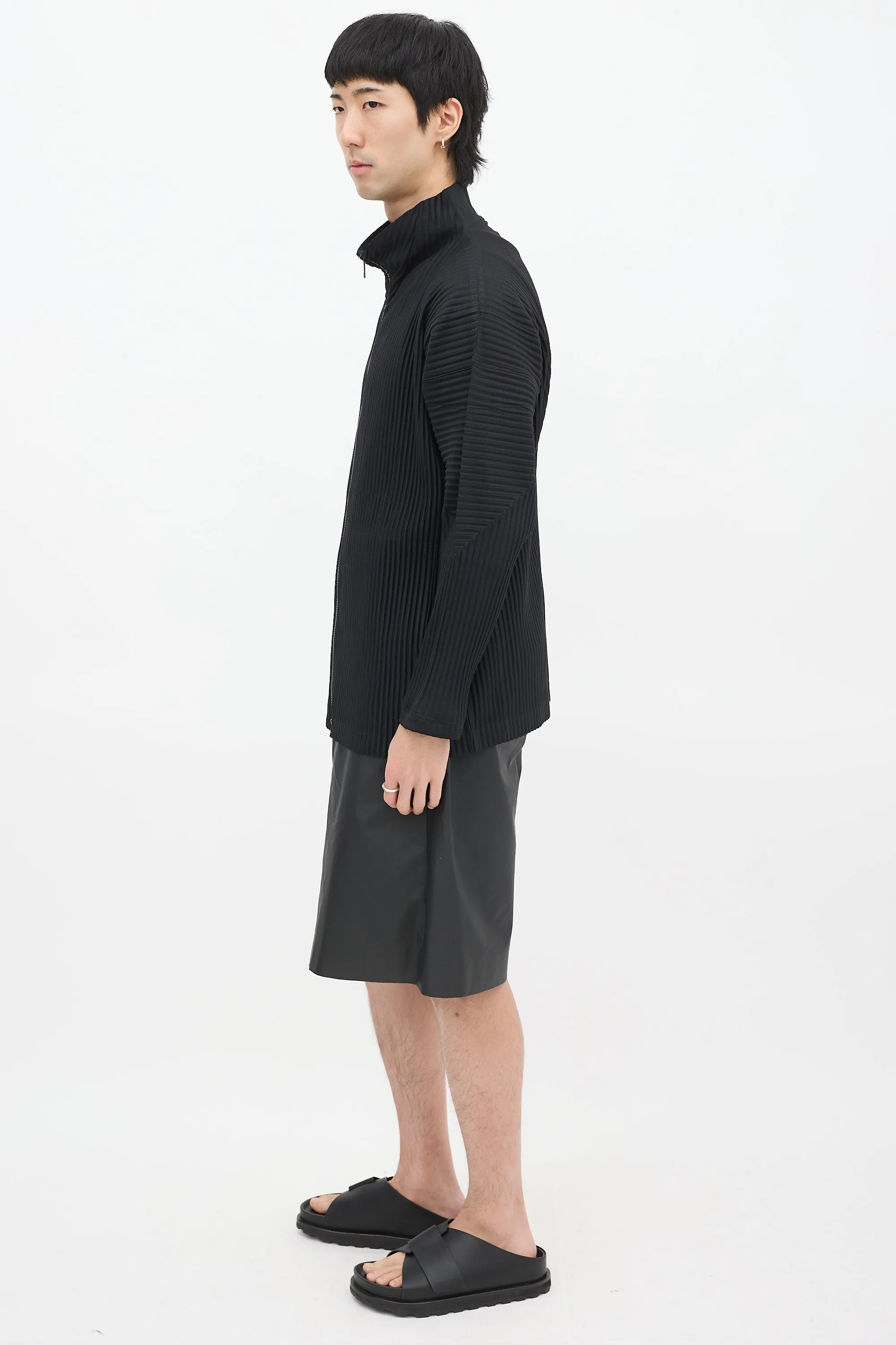Black Pleated Zip Jacket