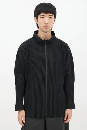 Black Pleated Zip Jacket