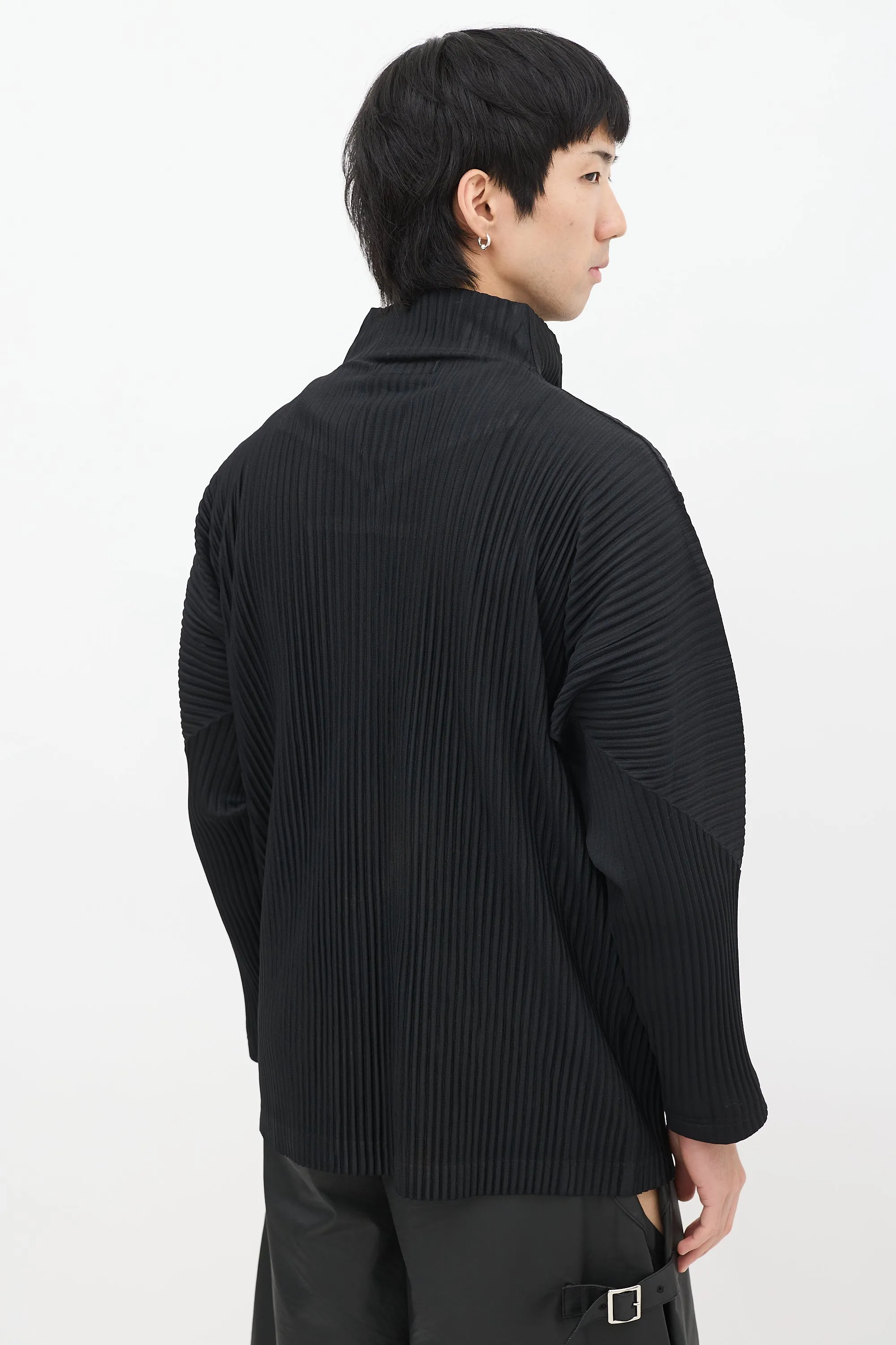 Black Pleated Zip Jacket