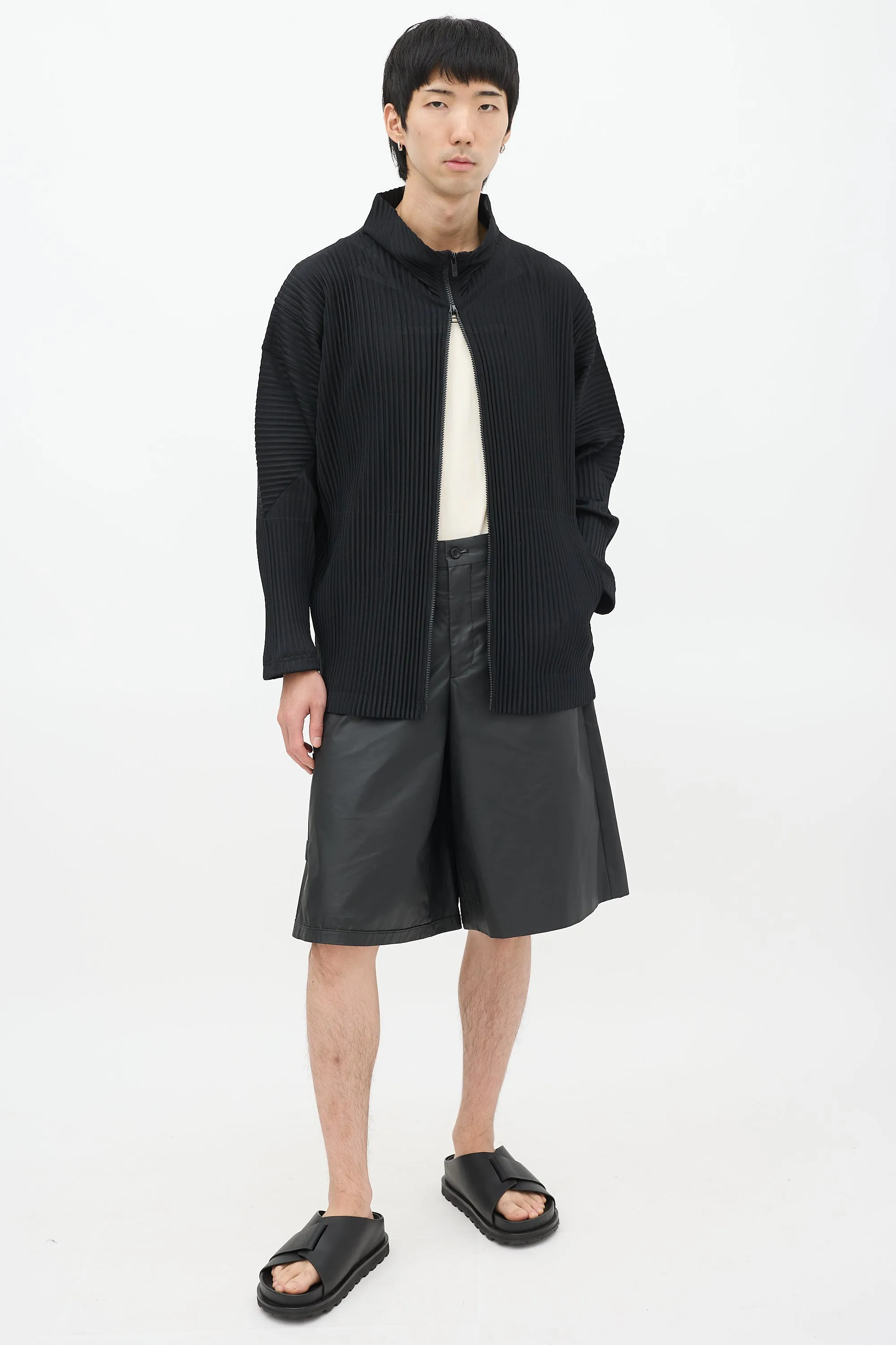 Black Pleated Zip Jacket