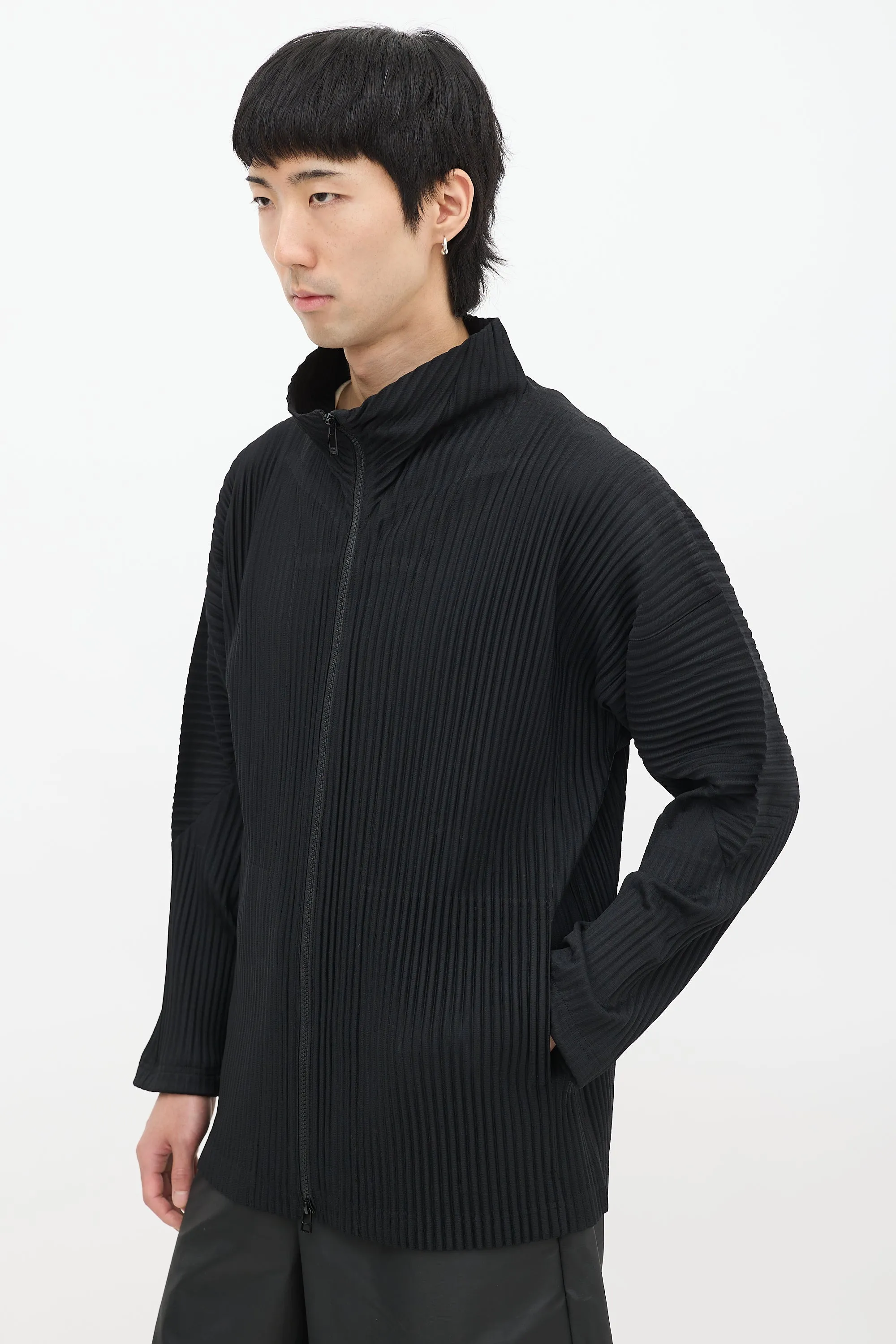 Black Pleated Zip Jacket