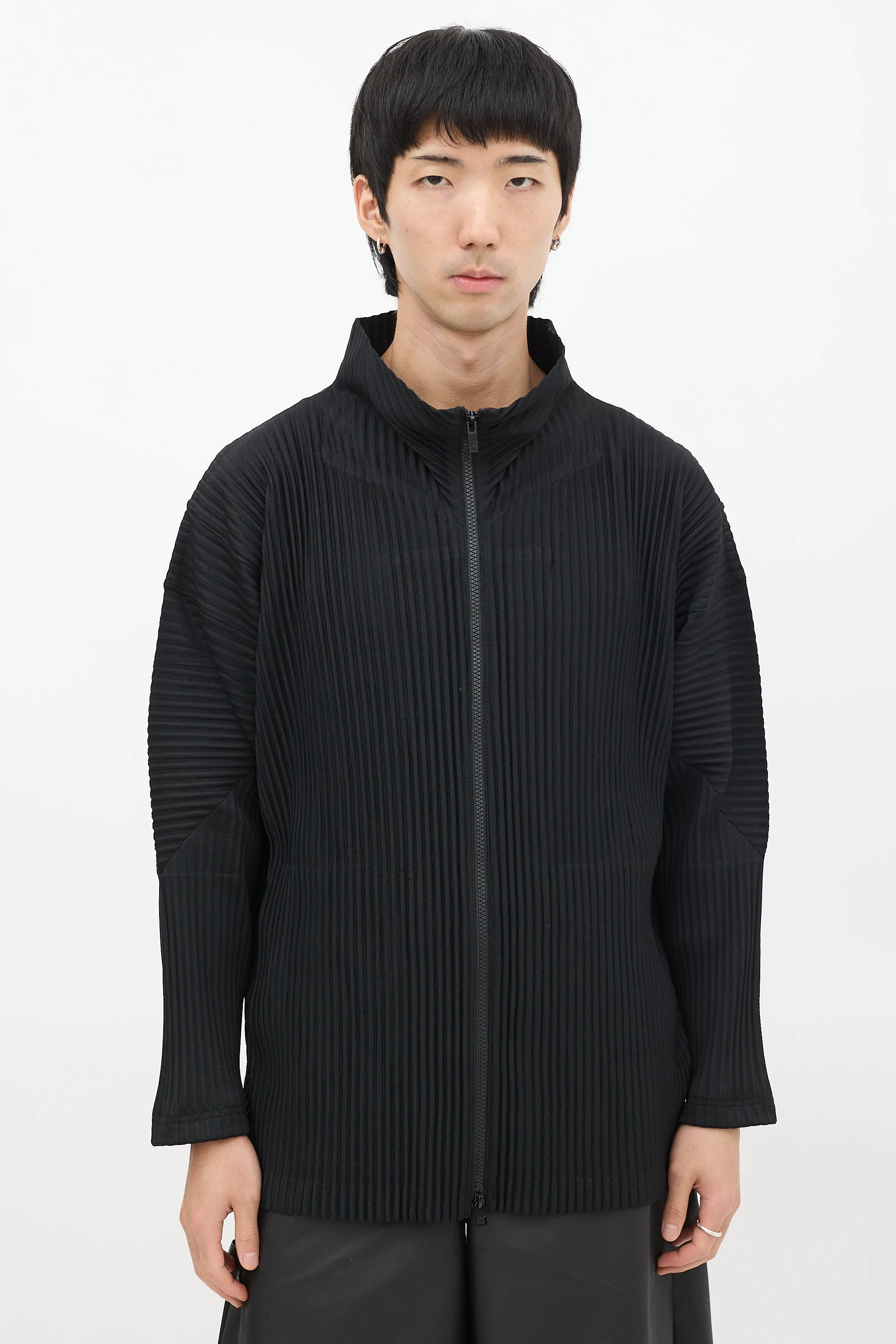 Black Pleated Zip Jacket