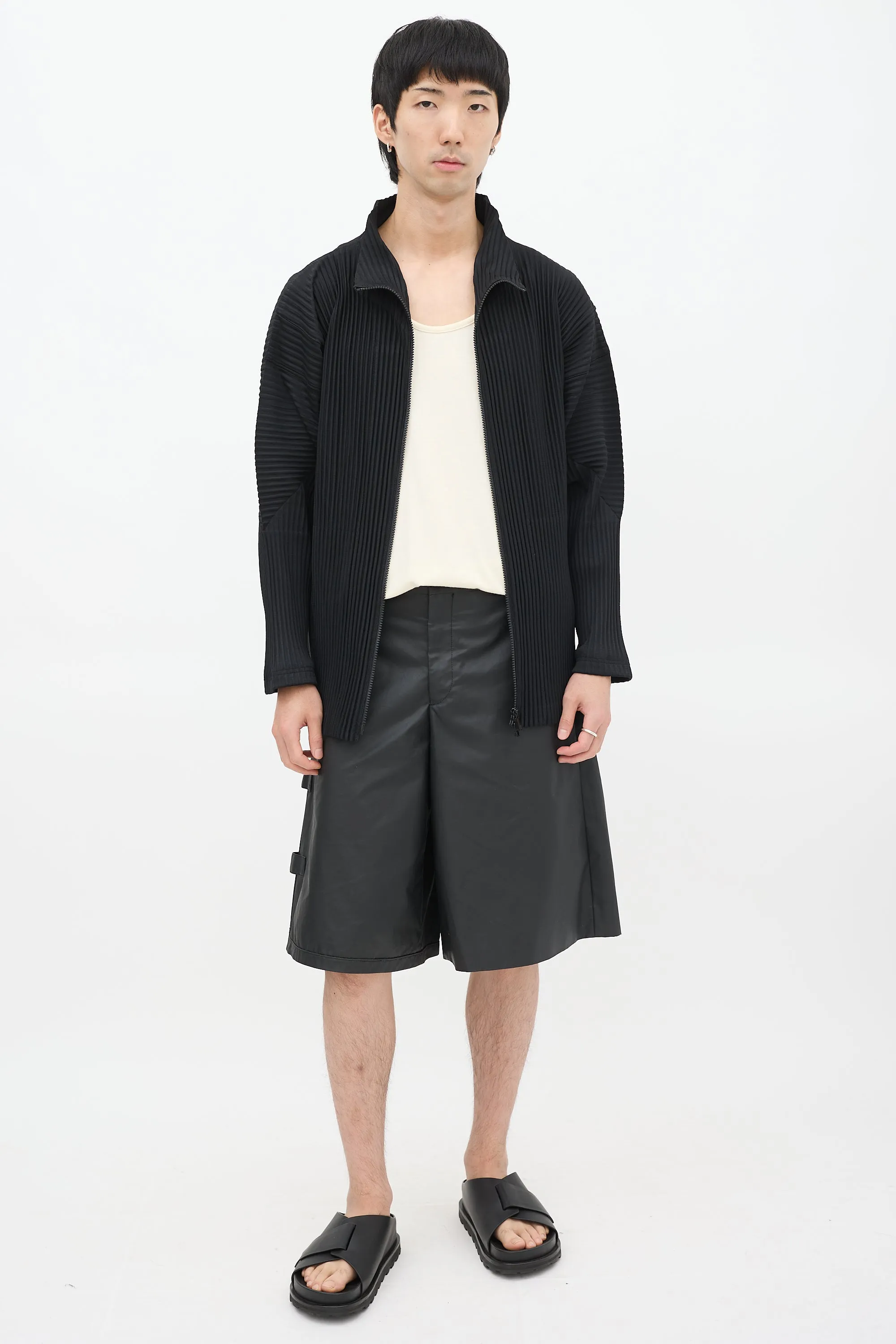 Black Pleated Zip Jacket