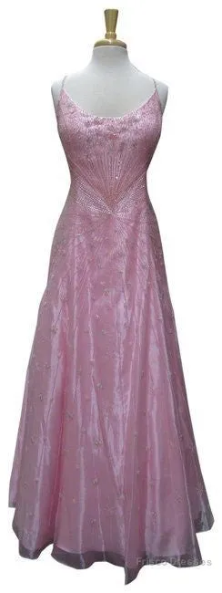 Chic A Line Spaghetti Straps Pink Long Evening Dress Beads Long Prom Dresses