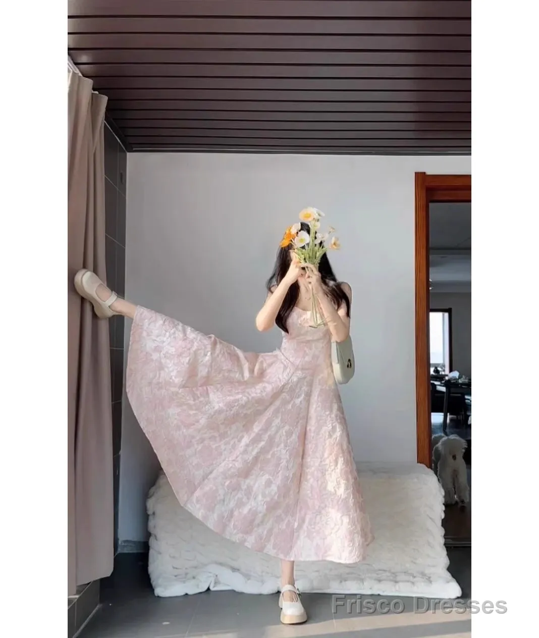 Chic A Line Spaghetti Straps Pink Satin Ankle Length Prom Dresses Birthday Outfits