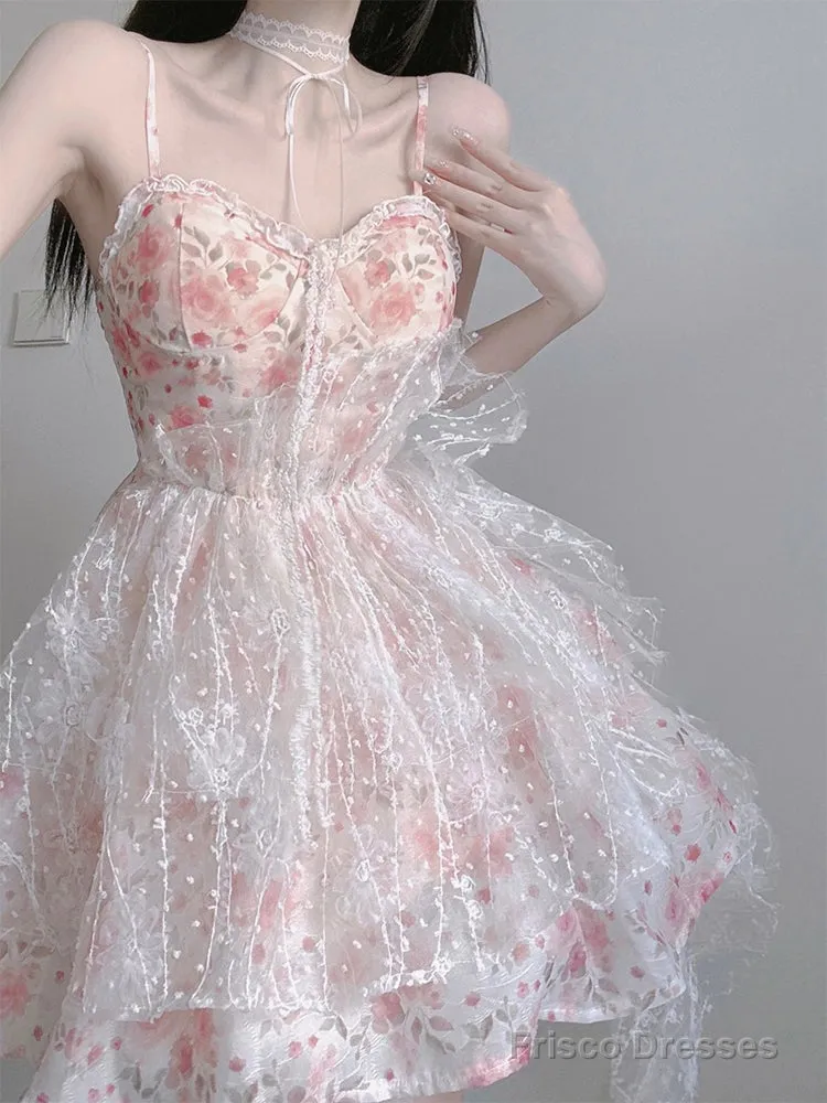 Chic Ball Gown Spaghetti Straps Lolita Dress Pink Birthday Dresses Birthday Outfits