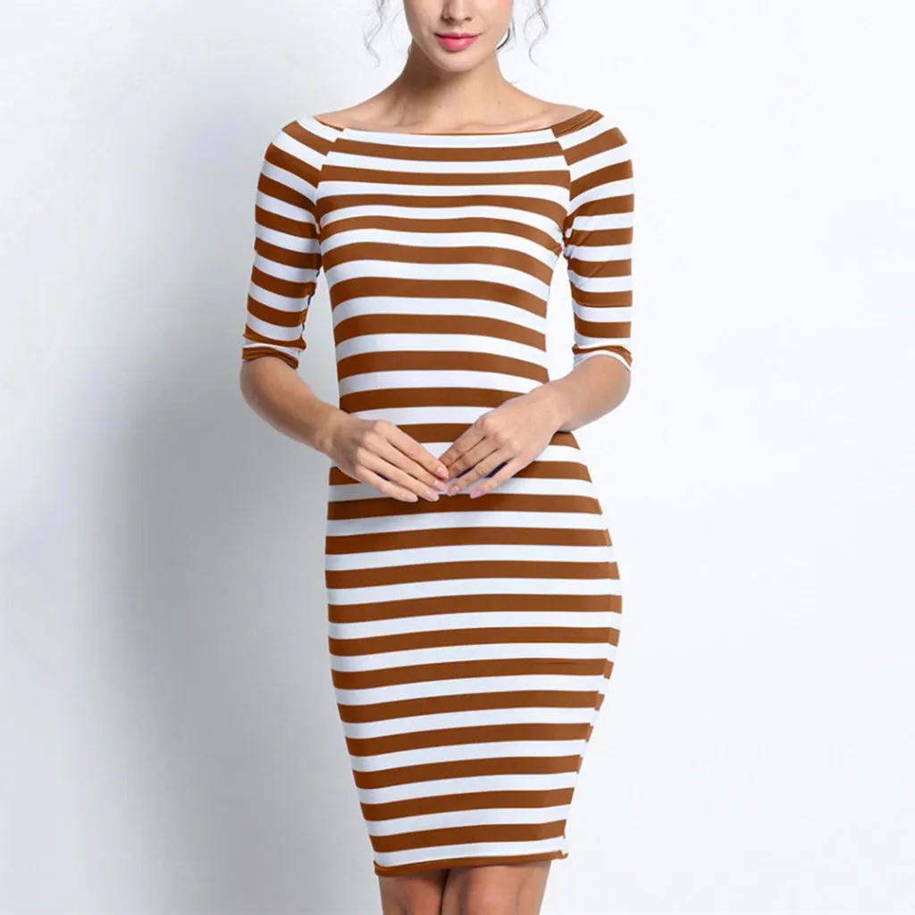 Cutaway Collar Strapless Striped Package Hip Bodycon Dress