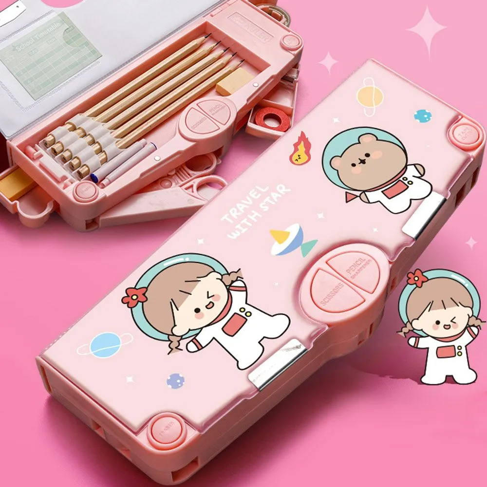 Cute Cartoon Pencil Case with Mechanical Combination Lock for Students