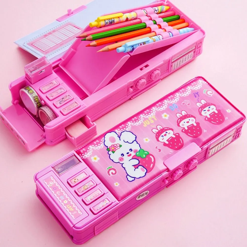 Cute Cartoon Pencil Case with Mechanical Combination Lock for Students