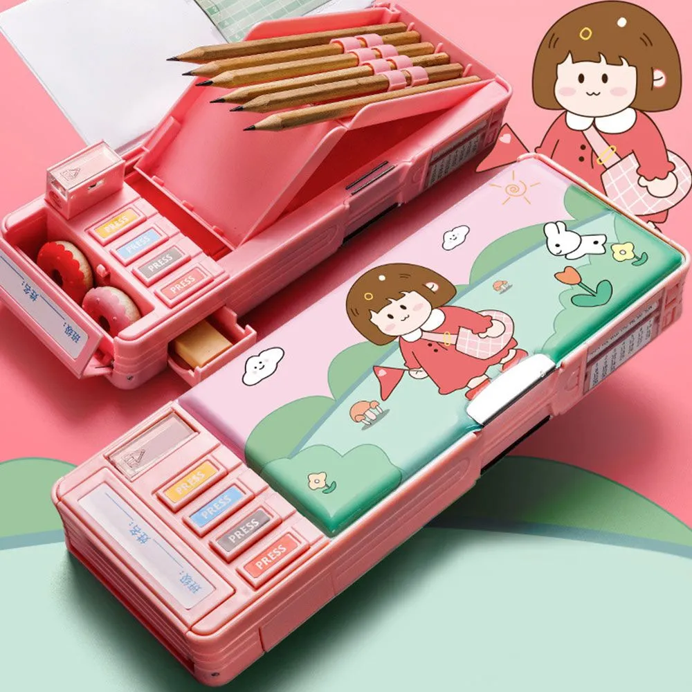 Cute Cartoon Pencil Case with Mechanical Combination Lock for Students