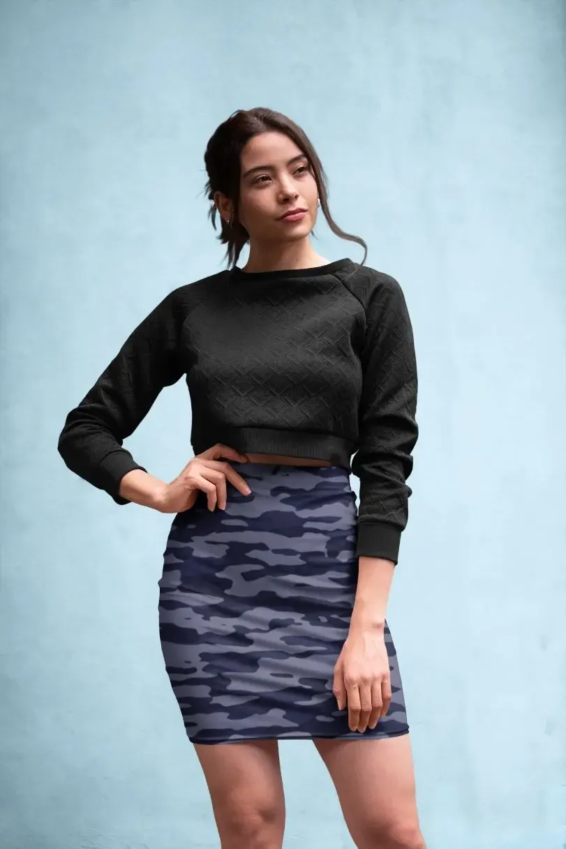 Dark Blue Camouflage Pattern Plakat Pencil Skirt