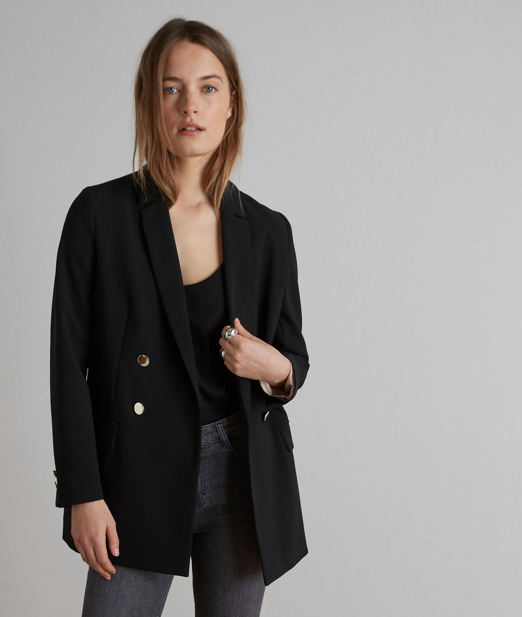 FLORINE BLACK MICROFIBRE TAILORED JACKET