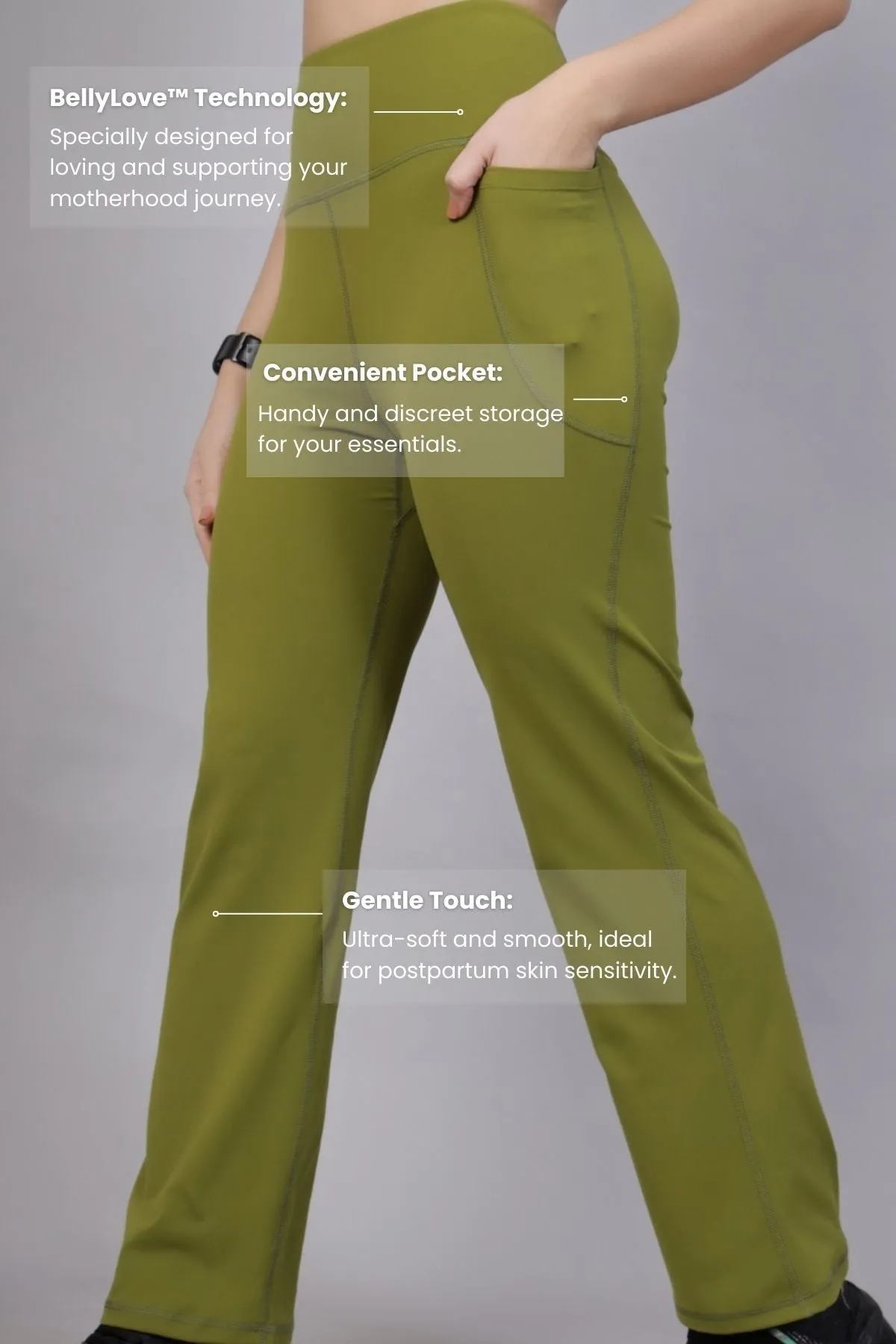 High Waisted Gentle Compression Olive Postpartum Pants