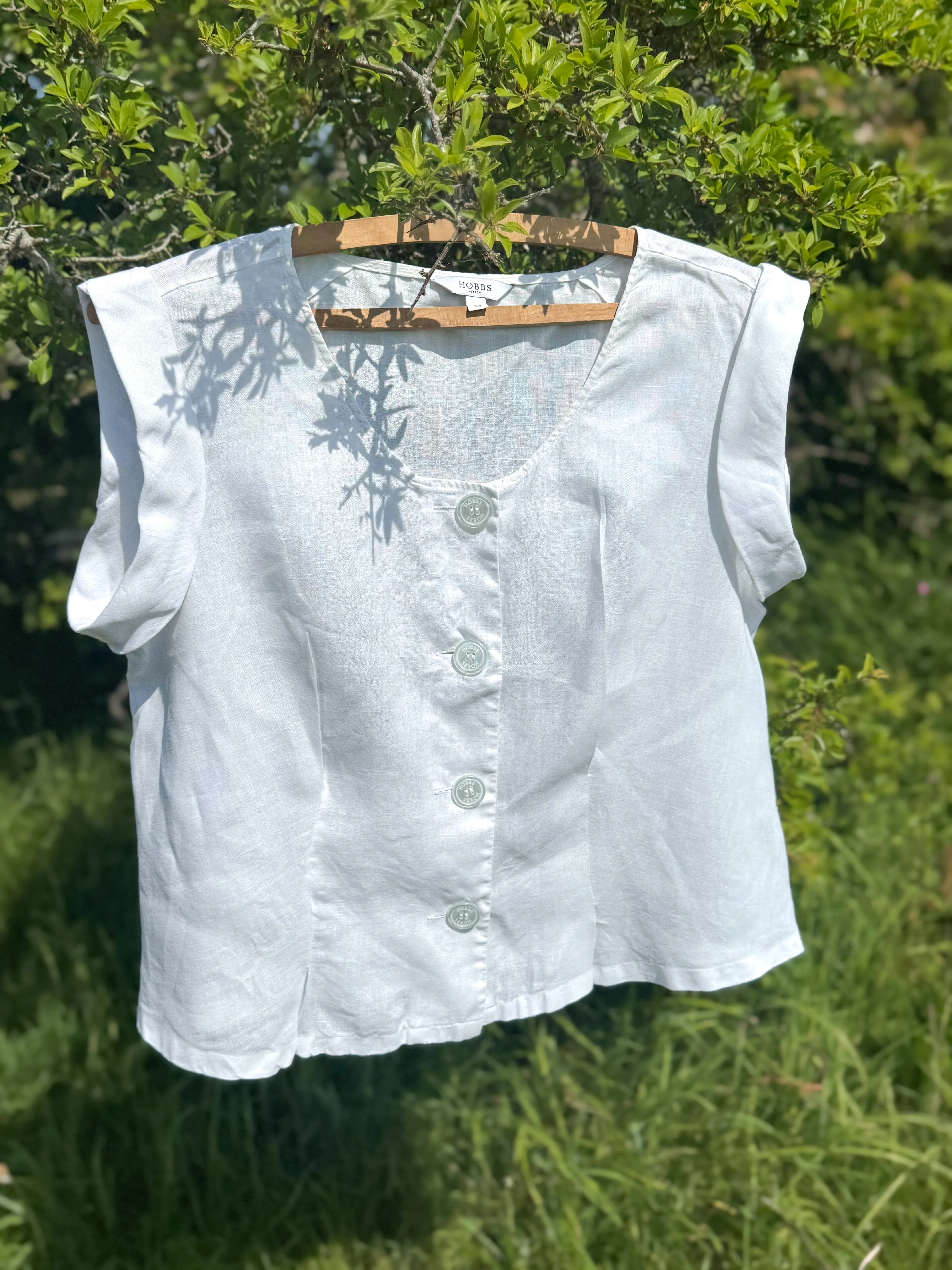Hobbs Linen Button-Up Blouse  Size 14