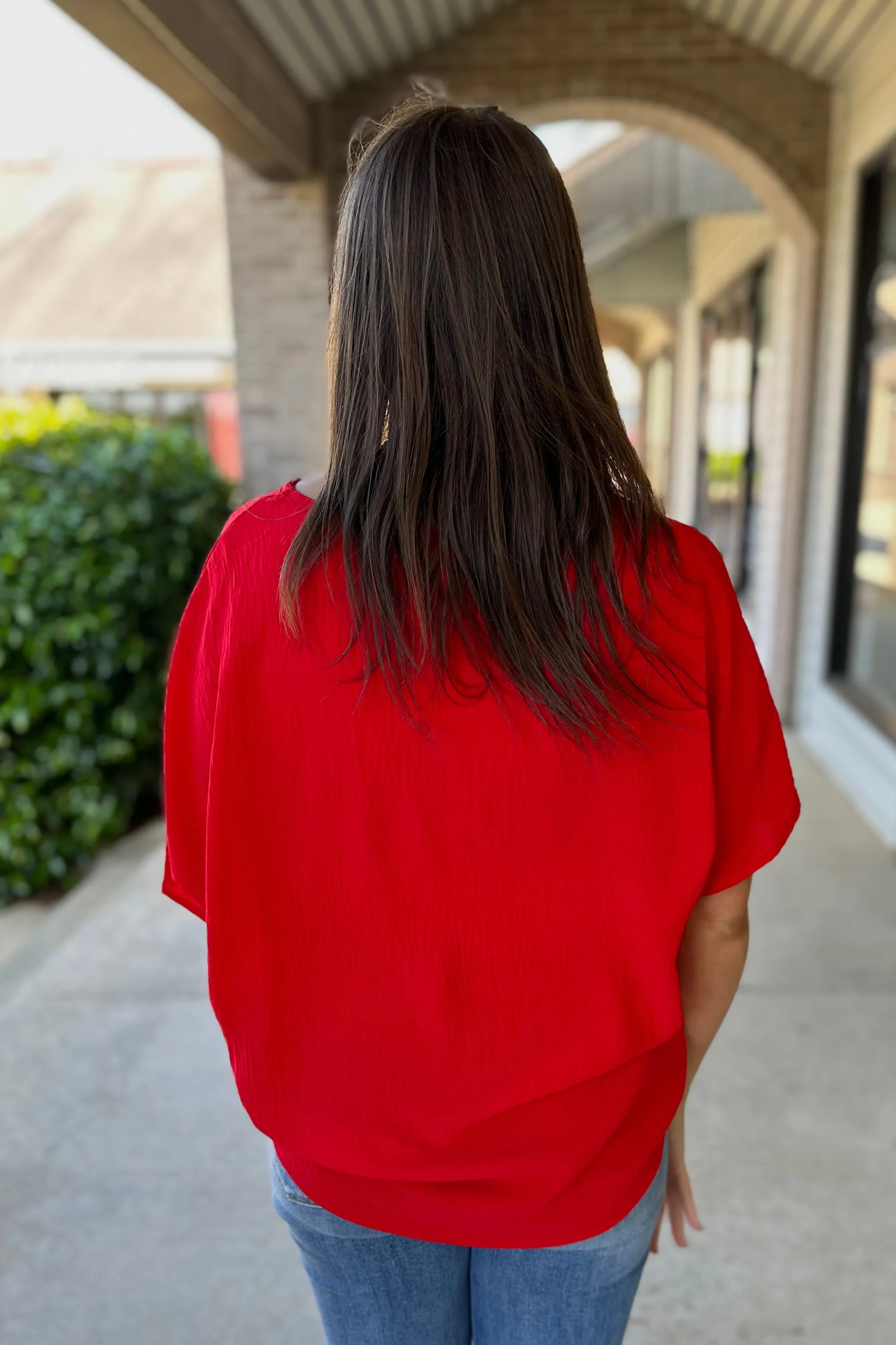JULIANA Textured V Neck Top (Red)