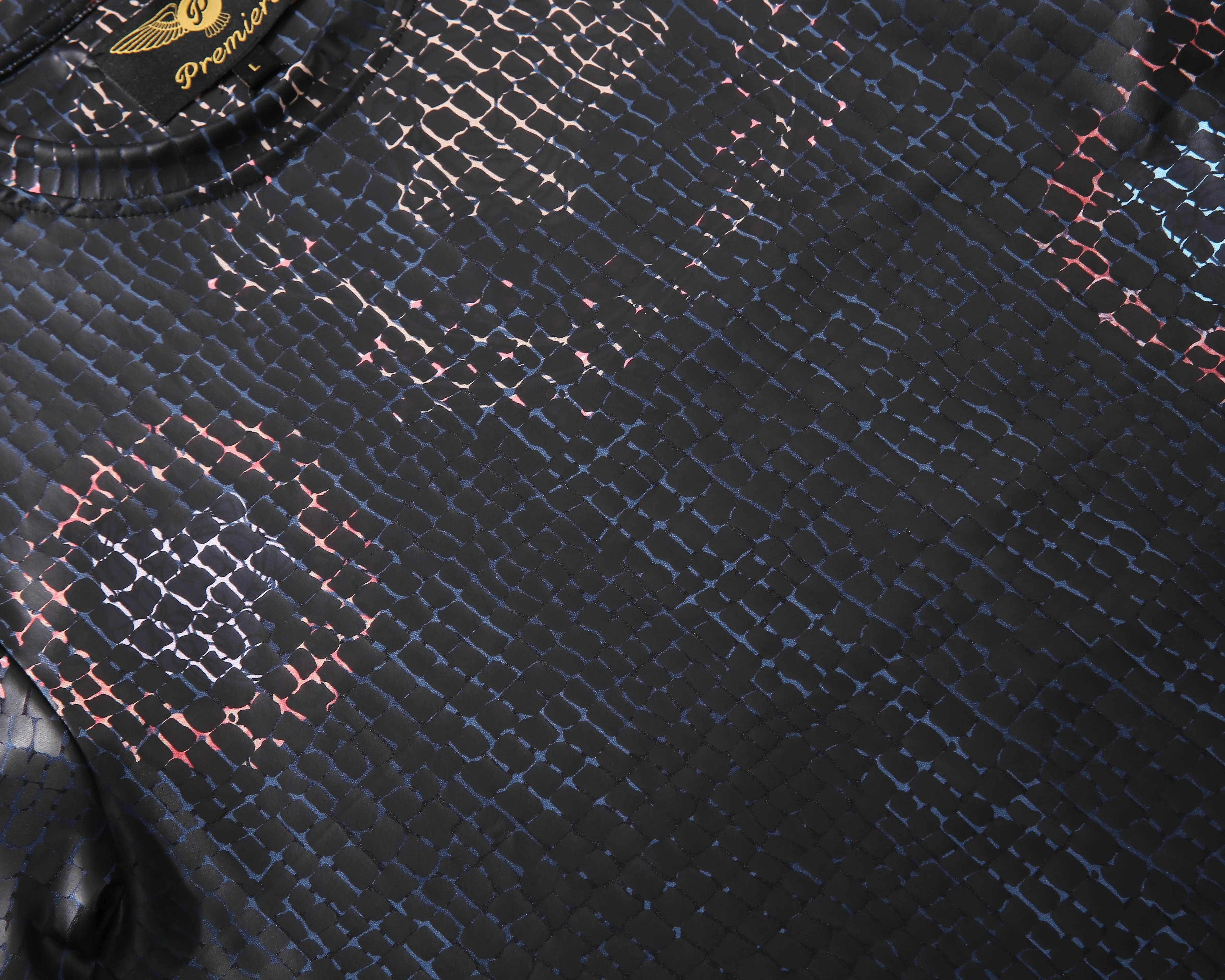 Men PREMIERE SLIM FIT Short Sleeve T SHIRT BLACK GRAY REPTILE CROCODILE SKIN PRINT Designer Shirt