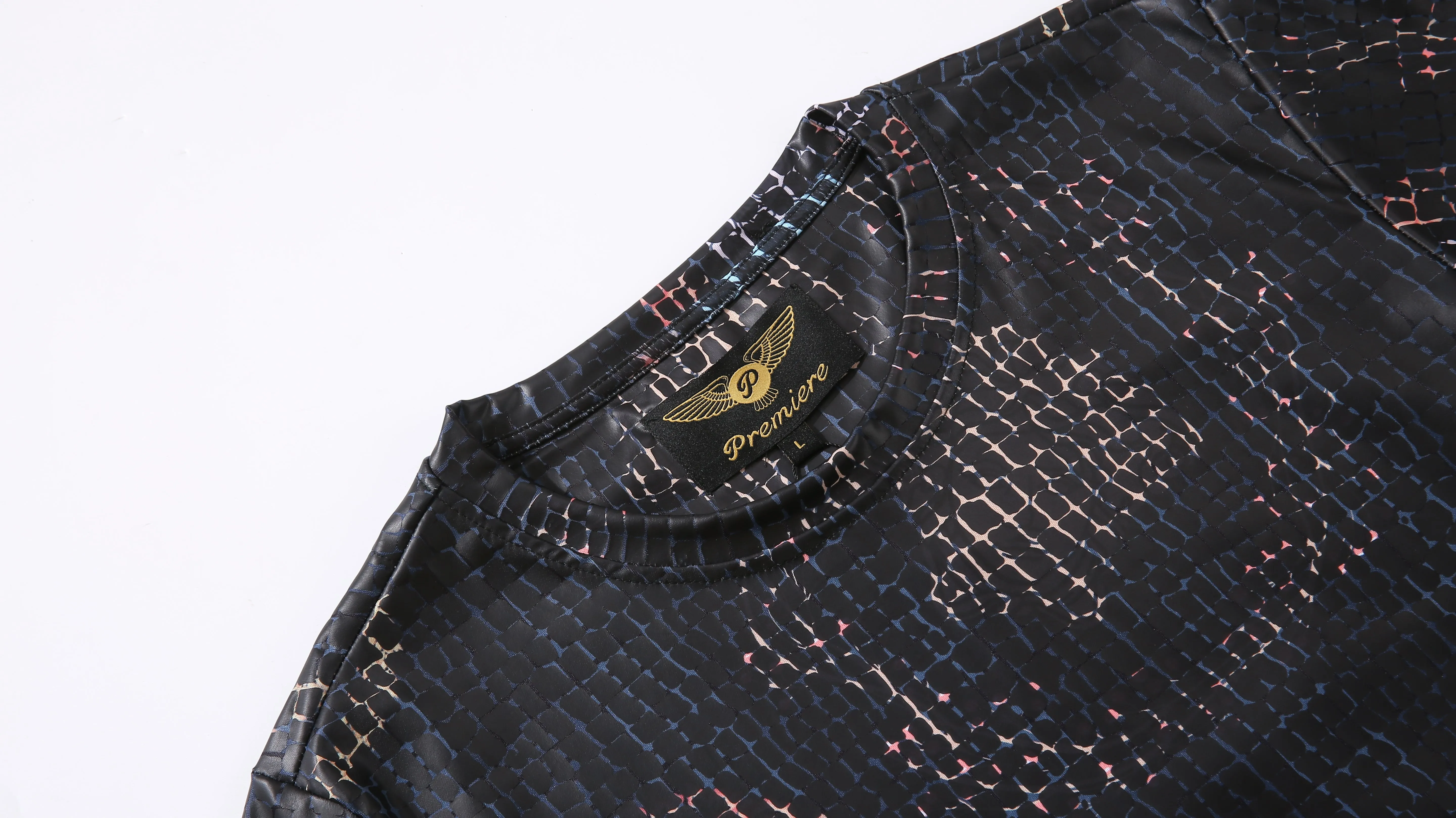 Men PREMIERE SLIM FIT Short Sleeve T SHIRT BLACK GRAY REPTILE CROCODILE SKIN PRINT Designer Shirt