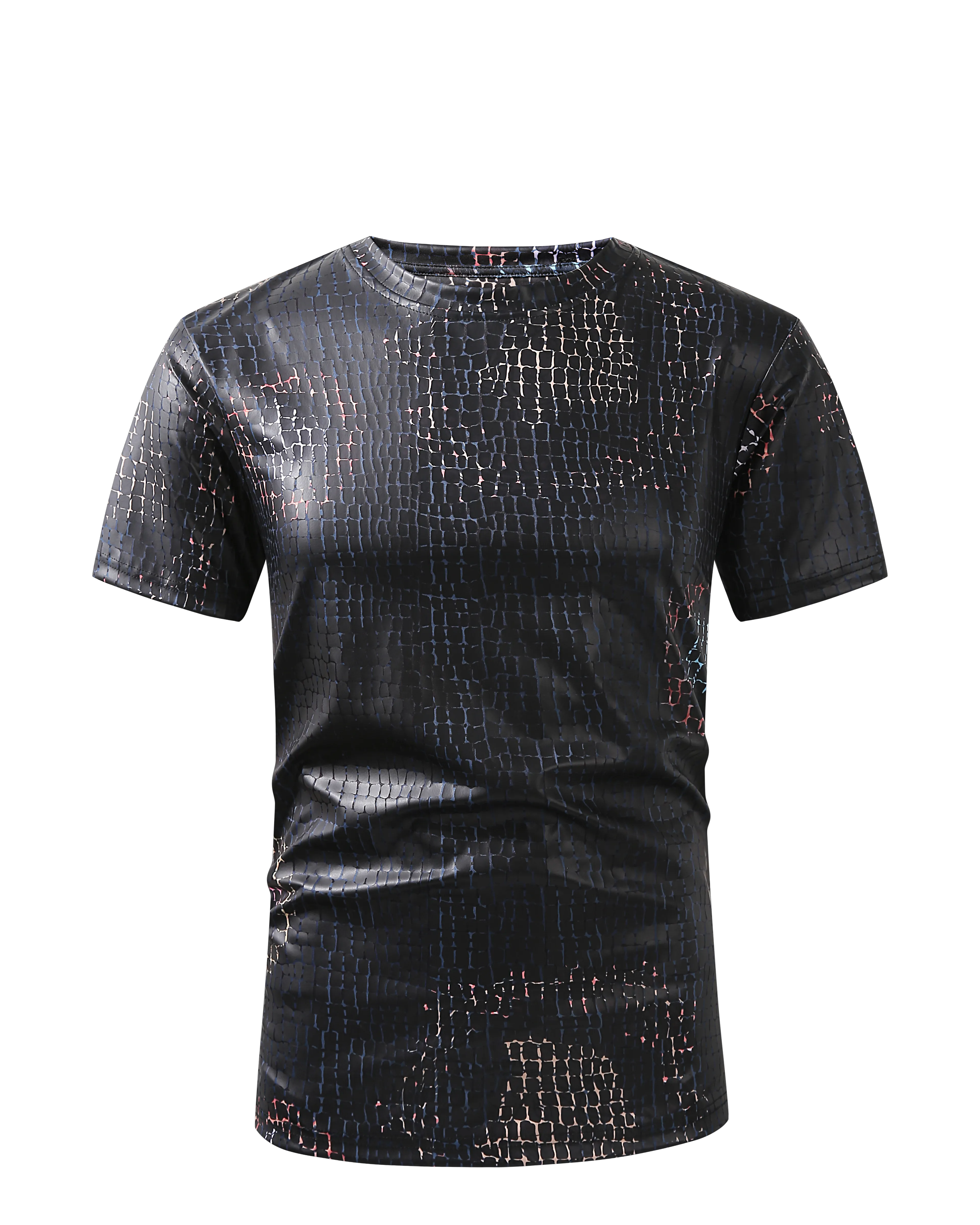 Men PREMIERE SLIM FIT Short Sleeve T SHIRT BLACK GRAY REPTILE CROCODILE SKIN PRINT Designer Shirt