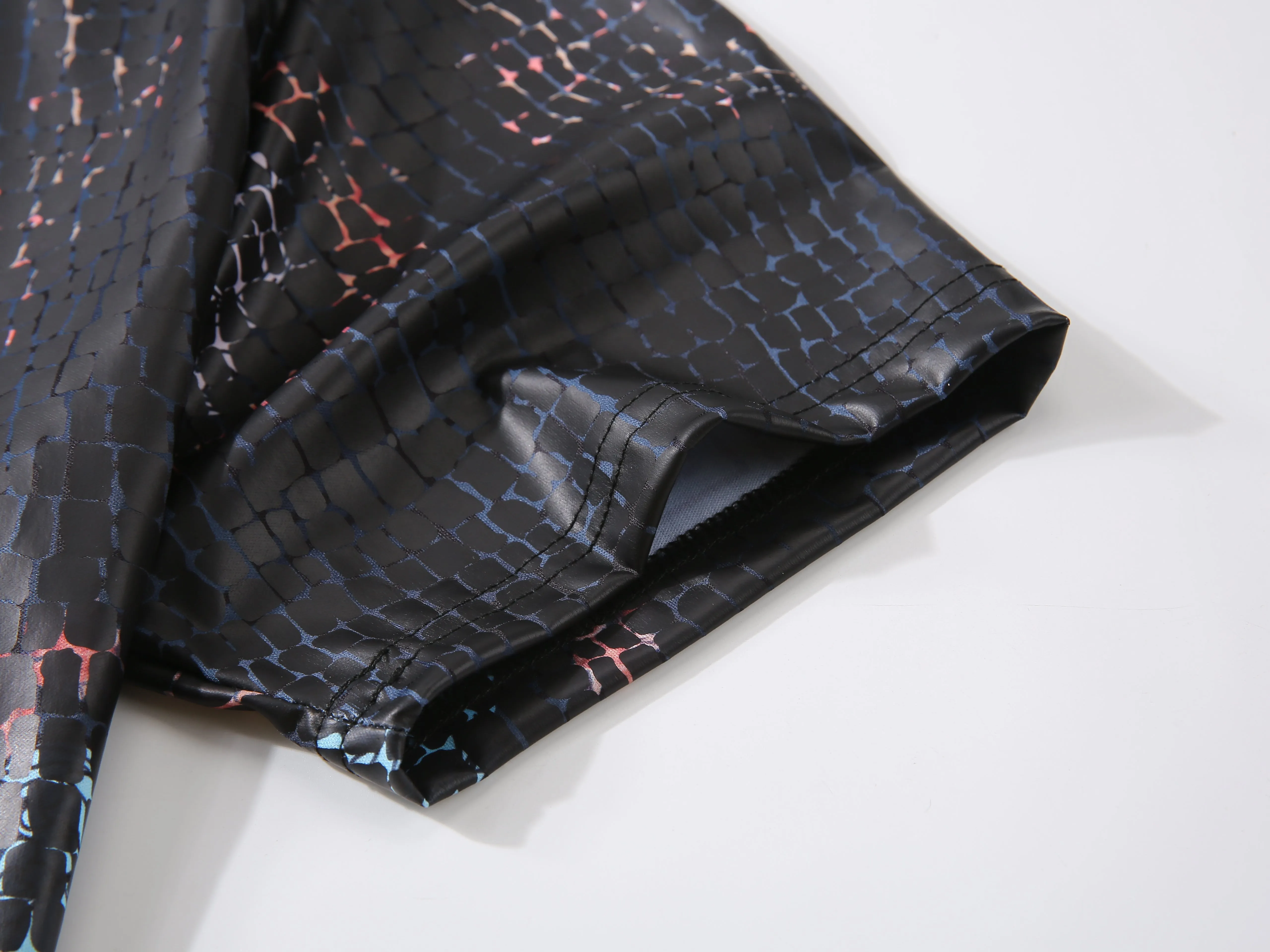 Men PREMIERE SLIM FIT Short Sleeve T SHIRT BLACK GRAY REPTILE CROCODILE SKIN PRINT Designer Shirt