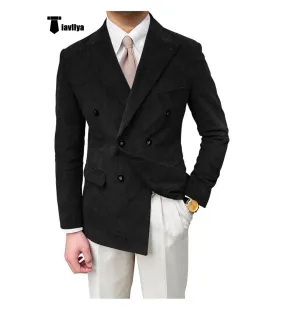 Men's Vintage Corduroy Peak Lapel Double Breasted Jacket Sport Coat