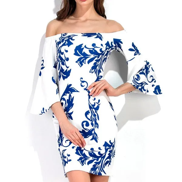 Off Shoulder Flare sleeve Slim Bodycon Dress