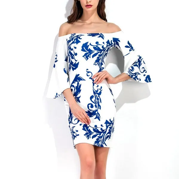 Off Shoulder Flare sleeve Slim Bodycon Dress