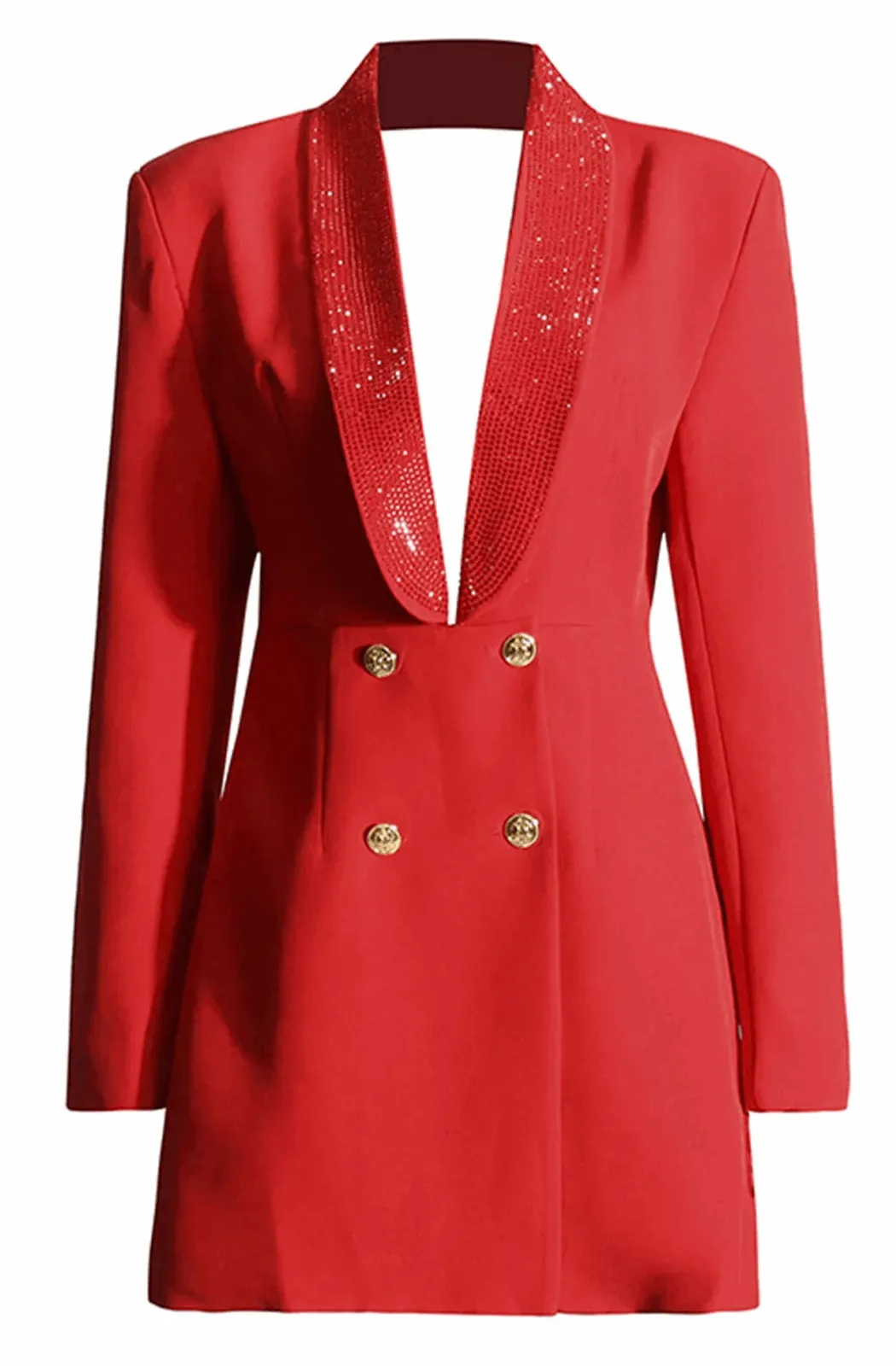 Red long blazer with rhinestone