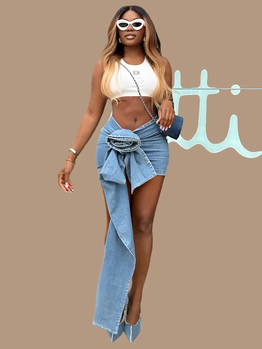 Rose Denim Bodycon Flower Mini Skirts