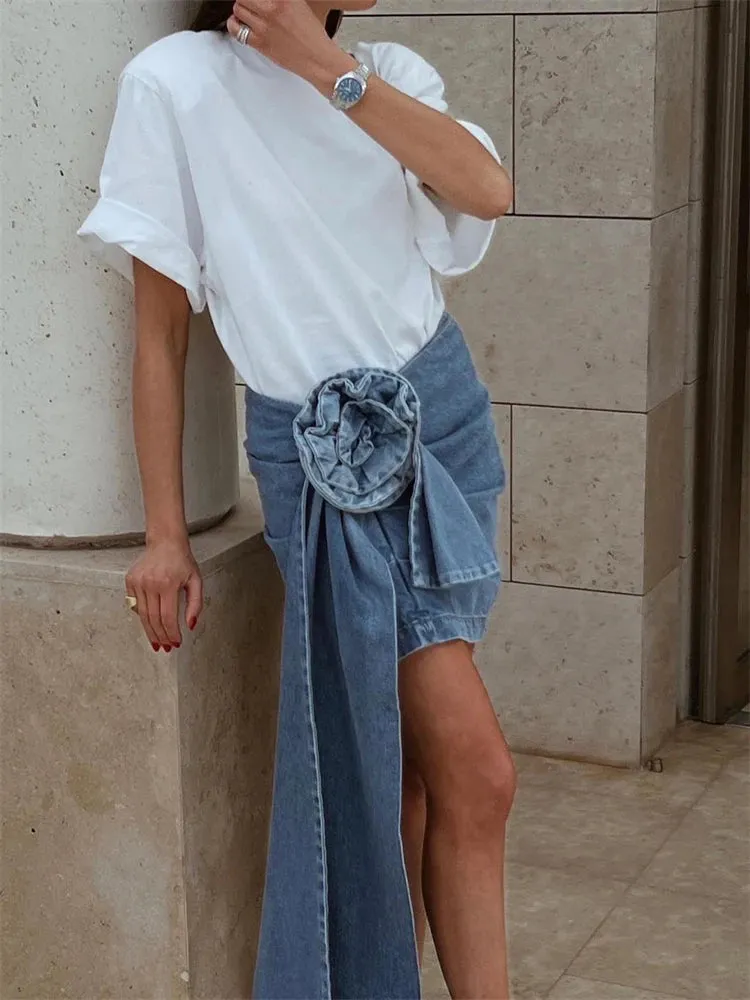 Rose Denim Bodycon Flower Mini Skirts