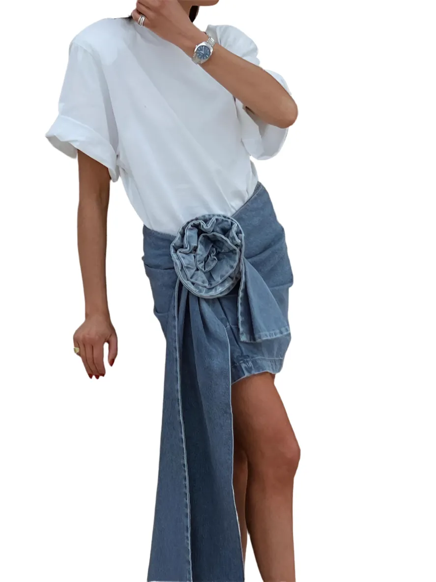 Rose Denim Bodycon Flower Mini Skirts