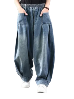 Vintage Harem Pants Trousers New Baggy Oversize Jeans for Women Denim Casual Cross Pants Mom Wide Leg Jeans 2023